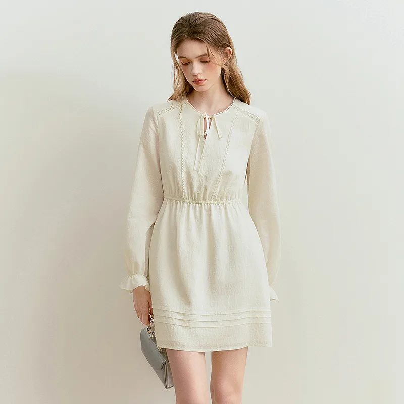 LEDIN Long Sleeved Dress Women's Mist White-4