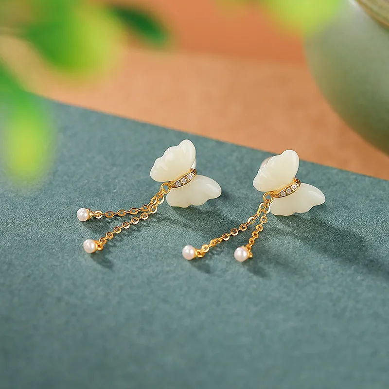 Royal Heaven's Choice Earrings Pale Greenish White Jade Women's-4