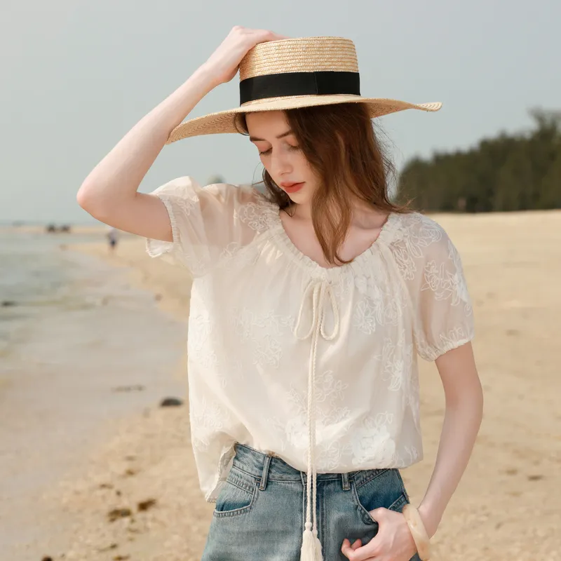 3COLOUR Chiffon Shirts Women's Ecru Floral-3