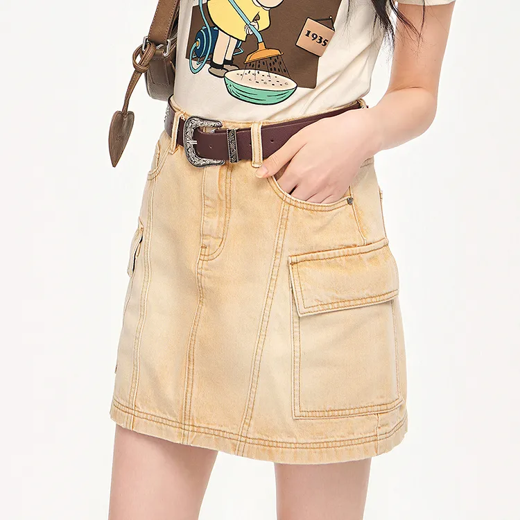 LEDIN Denim Short Skirts Women's Ginger Yellow-3