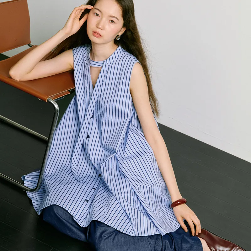KUOSE Sleeveless Dress Women's Light Blue-3