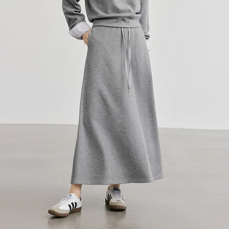 Hopeshow Casual Long Skirt Women's Smoke Gray-3