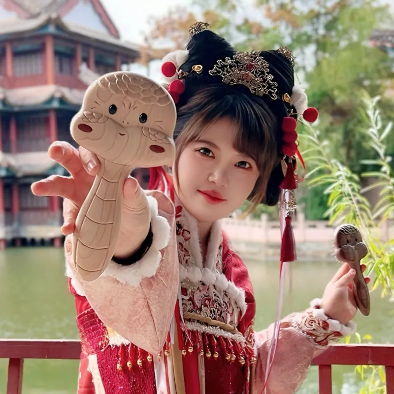 XIBI Cute Snake Year Of The Snake Solid Wood Head Air Cushion Comb For Scalp Therapy And Relaxation. Straight Hair-1