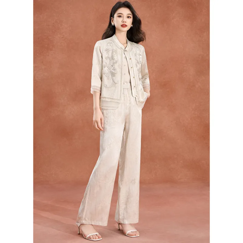 Mylan Casual Suits Women's Beige Heavyweight Beads Design-5