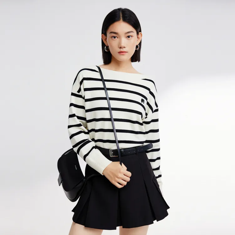 SHUIYUNJIAN Sweater Women's Raw White Strips-3