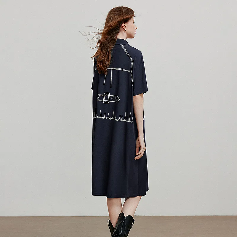 Initial Language Short Sleeved Dress Women's-2