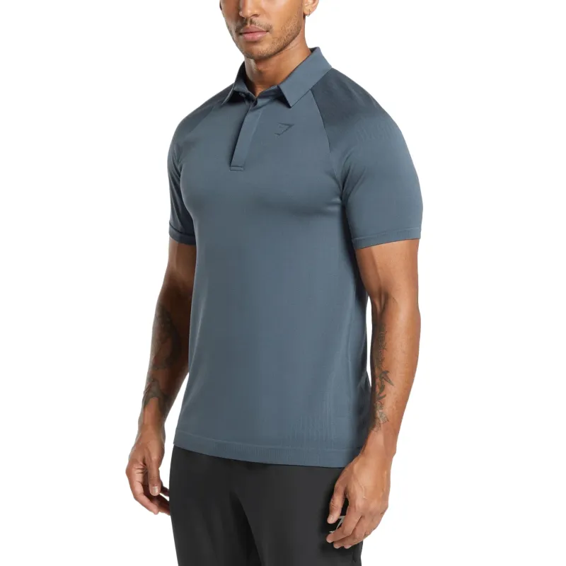 GYMSHARK Seamless Polo Shirt Polo Shirt Men's Blue-2