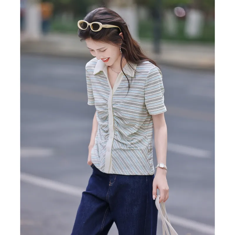 Still quiet T Shirts Women's Green Stripes-2