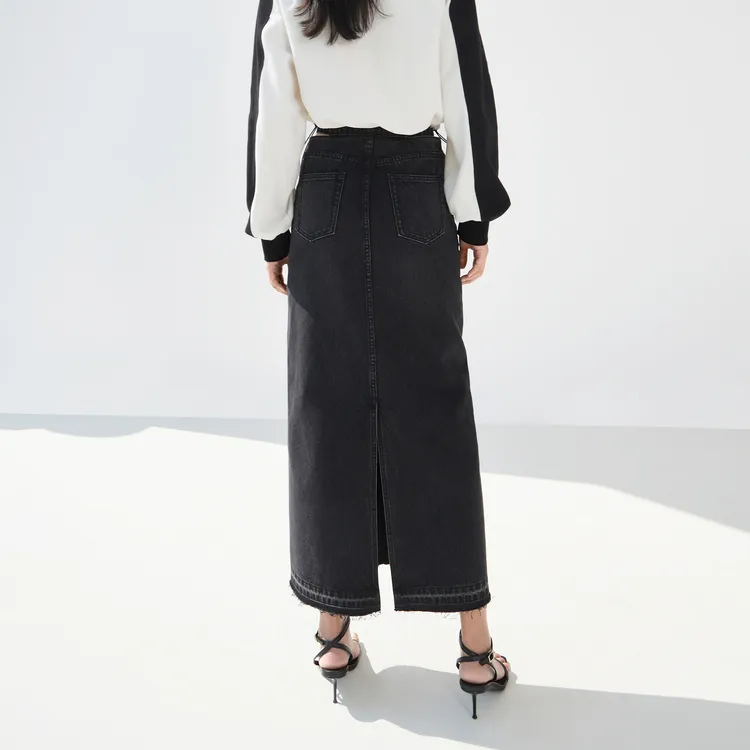 MO&CO Denim Long Skirts Women's Denim Black-3