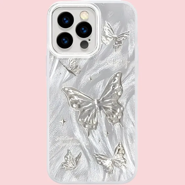 Sopi Acrylic Material Camlet Silver Butterfly Phone Cases Compatible With IPhone 16/15 Pro Max/Apple 13/14 Pro/Max-1