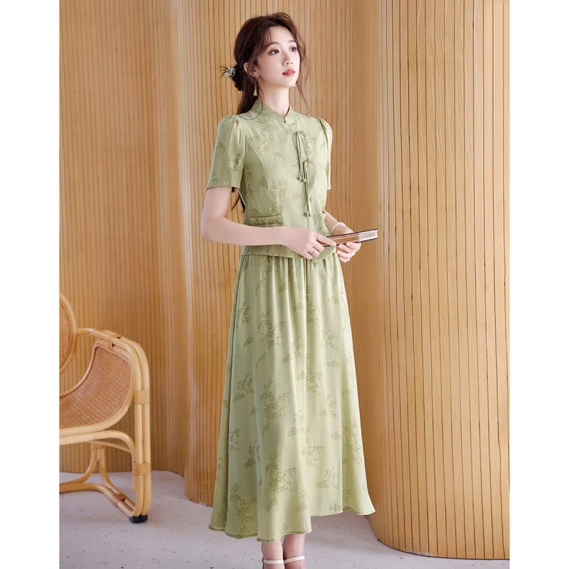 Like The Age Of Water Summer Short Sleeved Dress Regular Women's Green-2
