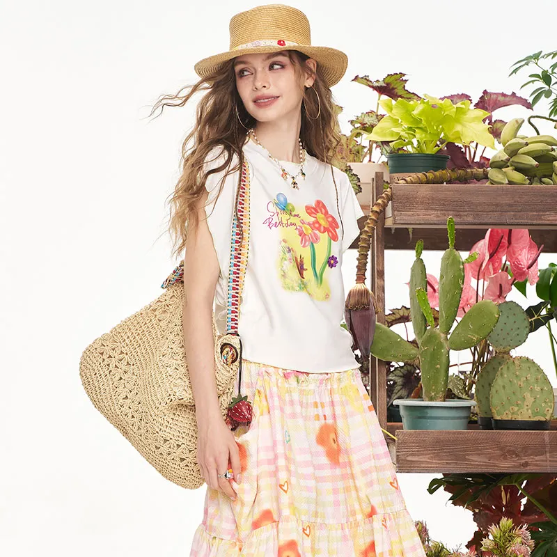 ELF SACK T Shirts Women's Floral Ecru White-3
