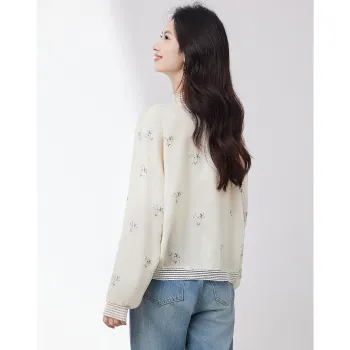 XINFEIYU Baseball Jacket Women's Beige