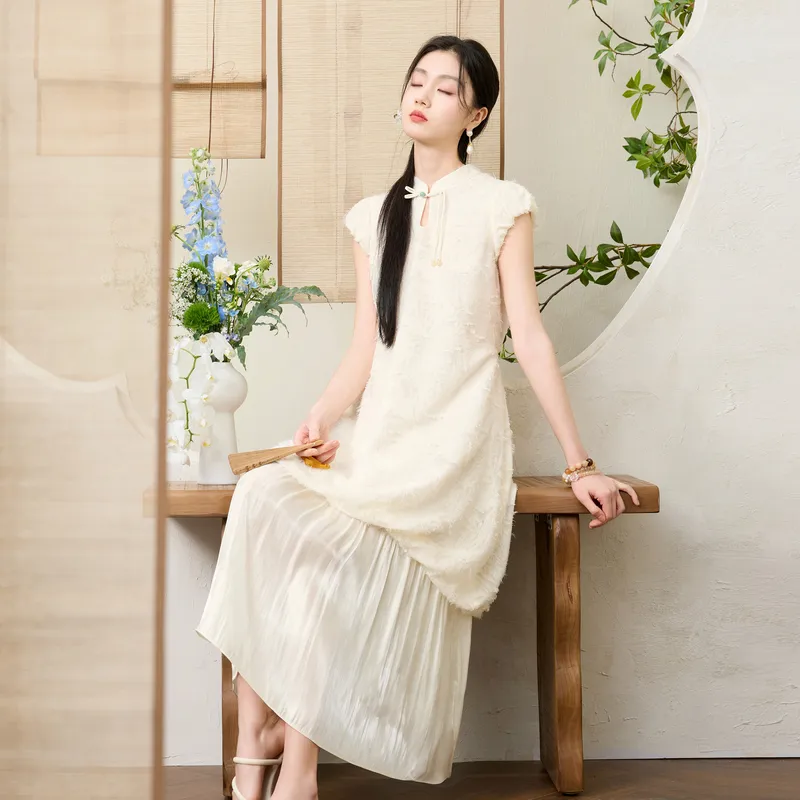 3COLOUR Short Sleeved Dress Women's Ecru-2