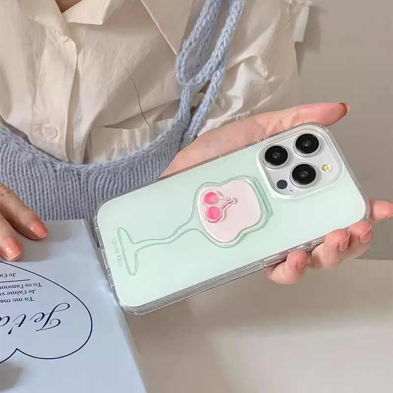 Sopi Acrylic Material Green Grape Cherry Cocktail Phone Cases Compatible With IPhone 16/15 Pro Max/Apple 13/14 Pro/Max-1