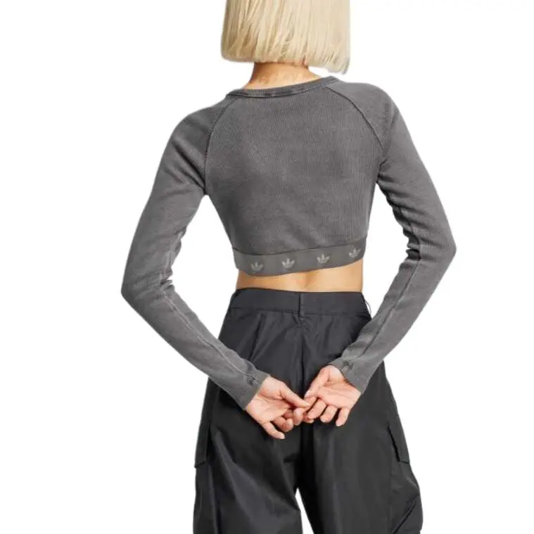 Adidas Women's Ribbed Long Sleeve Crop Top Black-1