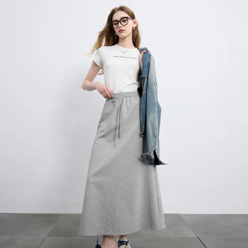 3COLOUR Casual Long Skirt Women's Stone Gray-6