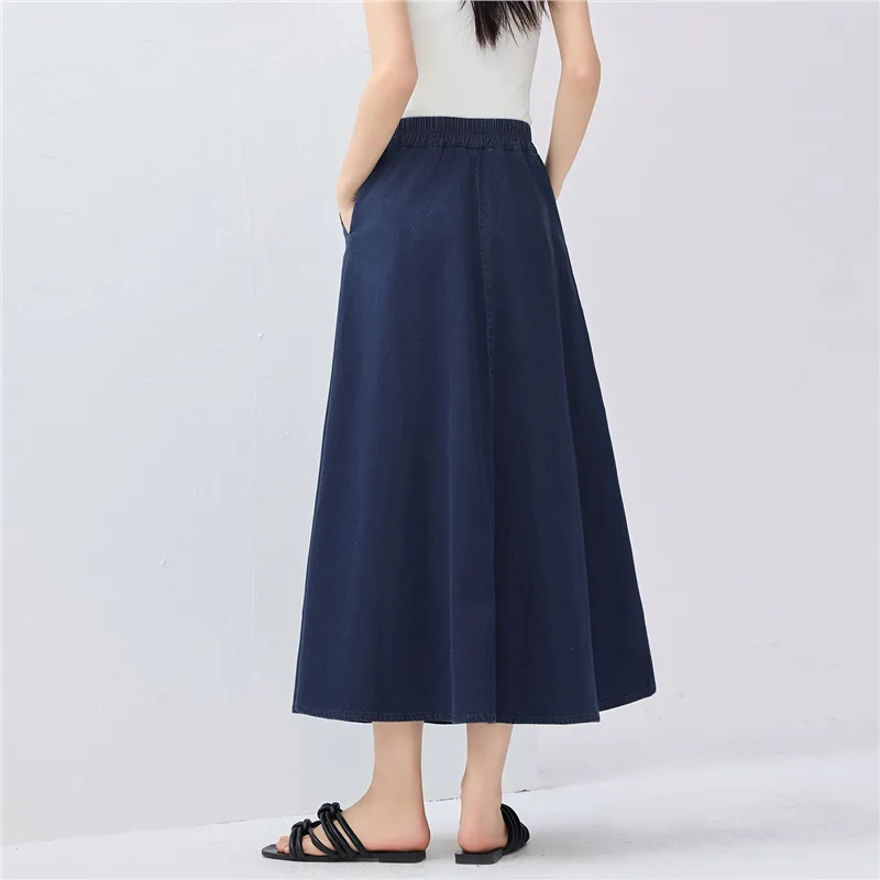 UNIQLO Denim Long Skirt Women's 71 Dark Blue-4