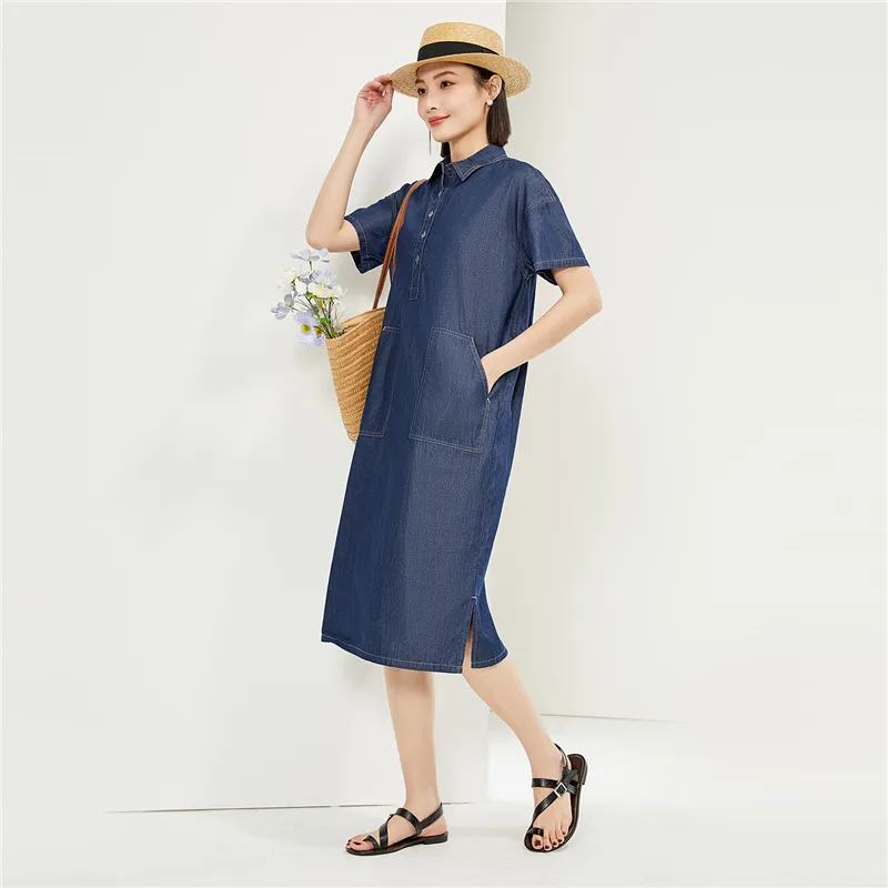 UNIQLO Short Sleeved Dresses Women's Dark Blue-3