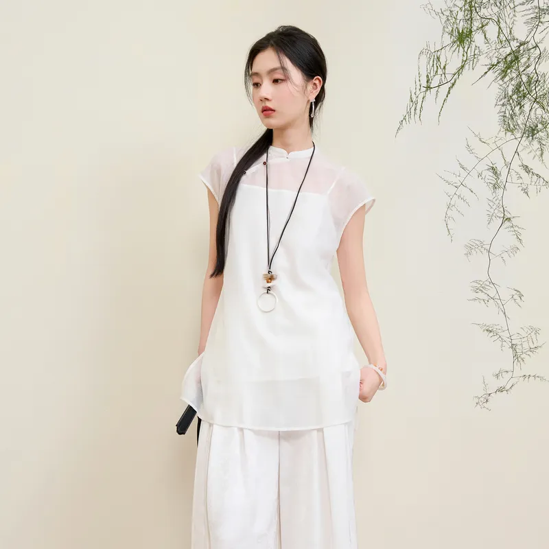3COLOUR Casual Suits Women's Set Pearl White Shirt + Camisole-6