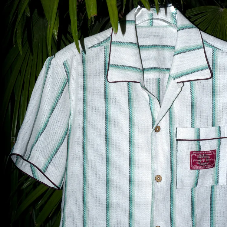 GLACIERBOY Shirts Unisex Light Green Stripes Short Sleeved Shirt-4