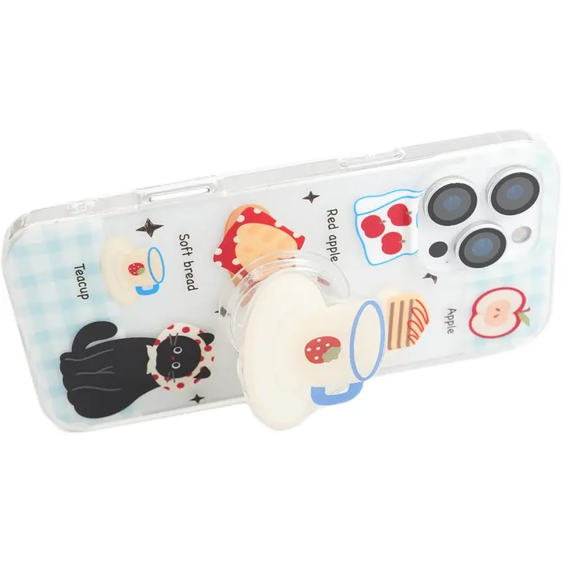 Sopi Acrylic Material Plaid Black Cat Cake Dessert Phone Cases Compatible With IPhone 16/15 Pro Max/Apple 13/14 Pro/Max-3