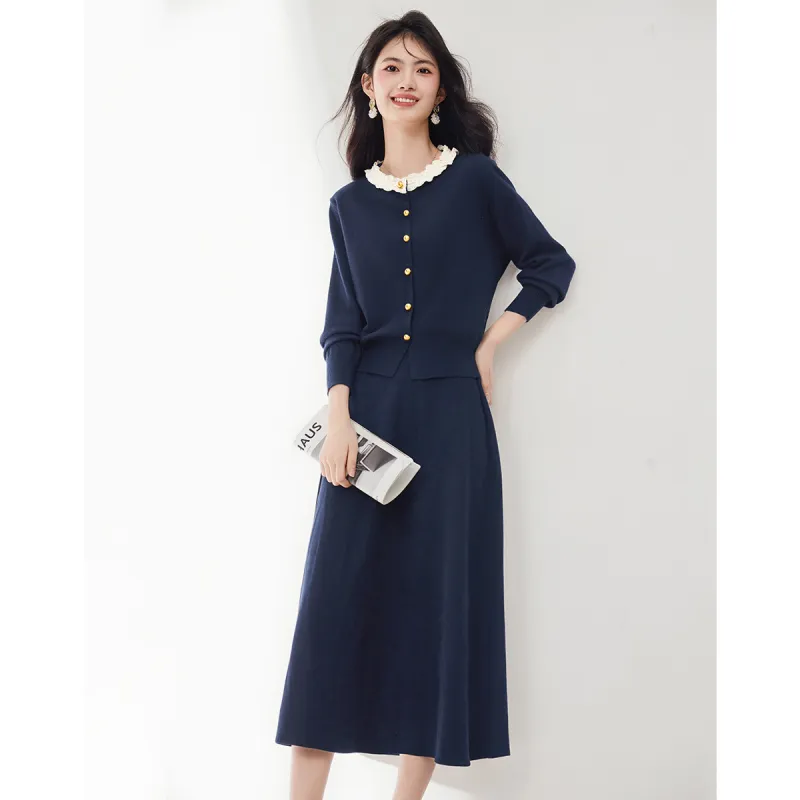 XINFEIYU Skirt Set Women's Navy Blue-2