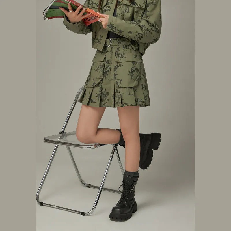 CHUU Casual Short Skirts Women's Army Green-2