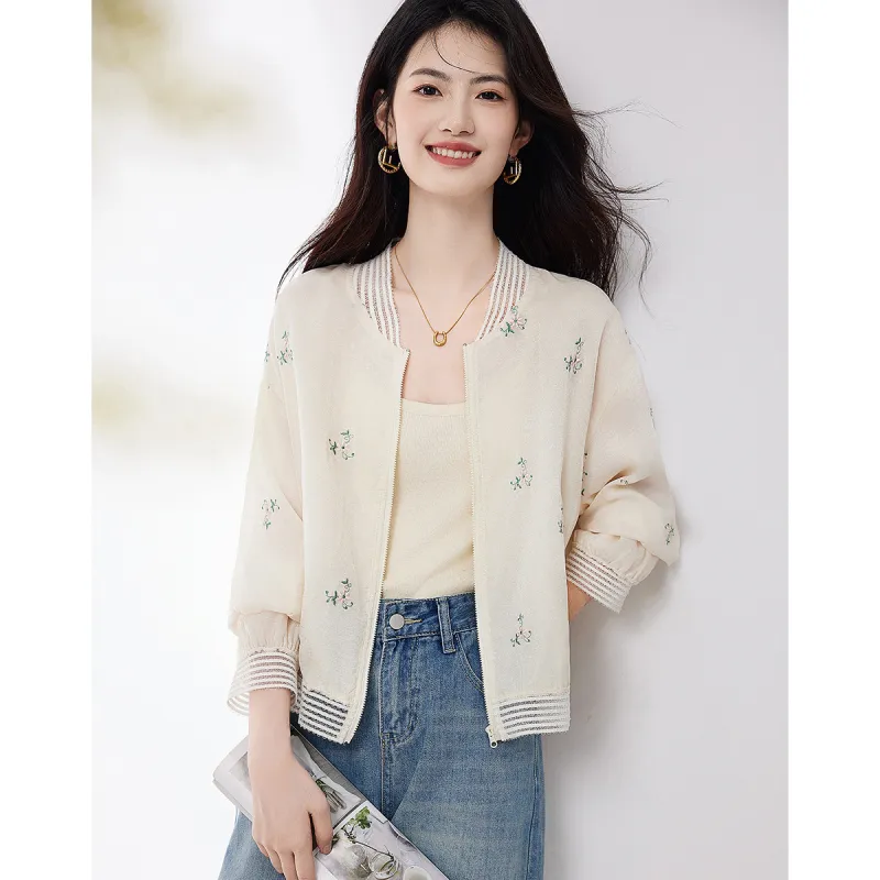 XINFEIYU Baseball Jacket Women's Beige-3