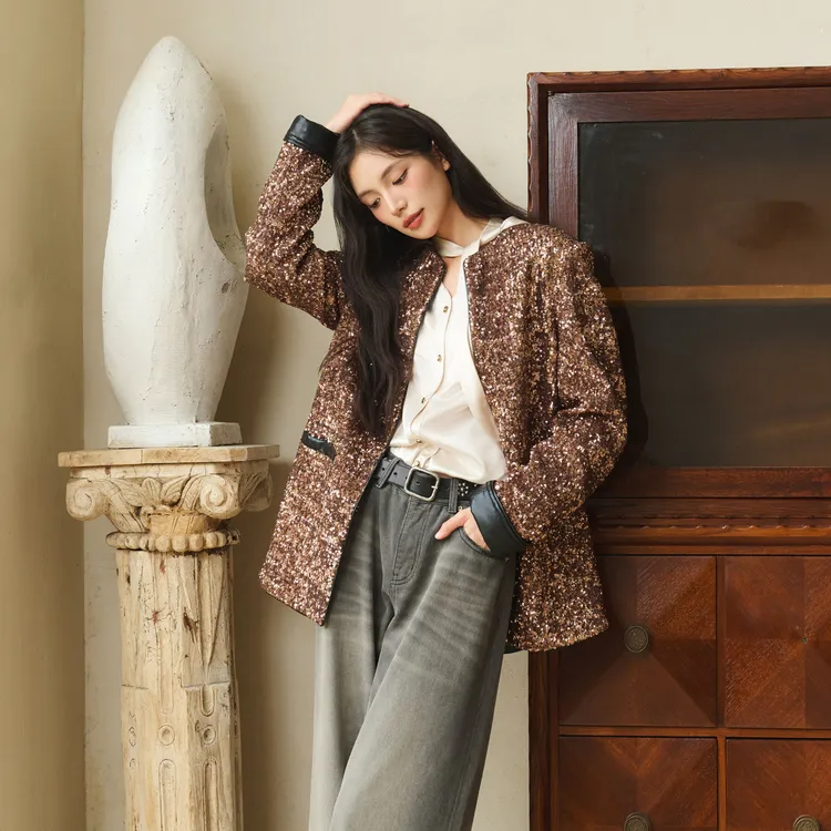 Three Quarters Cropped Coat Women's Brown-4