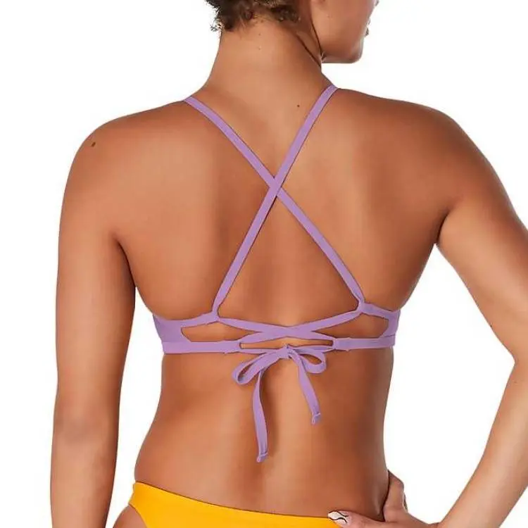 Speedo Solid Double Lace Back Yellow Bikini Women's-7