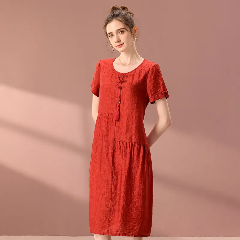 FENHONGMALI Short Sleeved Dresses Women's Red-1