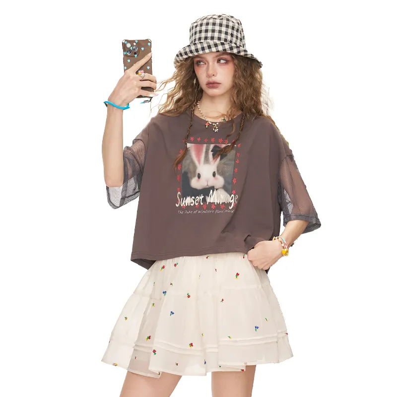 ELF SACK T Shirts Women's Naughty Rabbit Gray-1