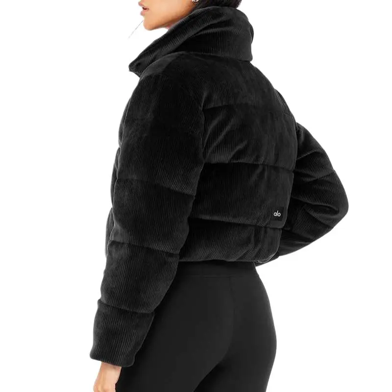 Alo Yoga RIBBED VELOUR GOLD RUSH PUFFER Puffer Jacket Women's Black-1