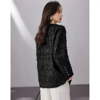 Like The Age Of Water Fall, Winter Velvet feel Coat Loose Fit Women's Black