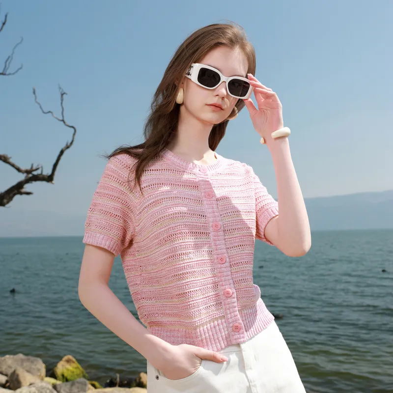 3COLOUR Knitwear Women's Cherry Blossom Pink Stripes-2