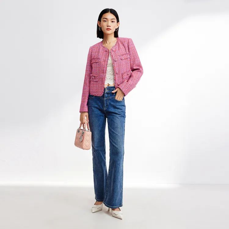SHUIYUNJIAN Cropped Coats Women's Rose Red-4