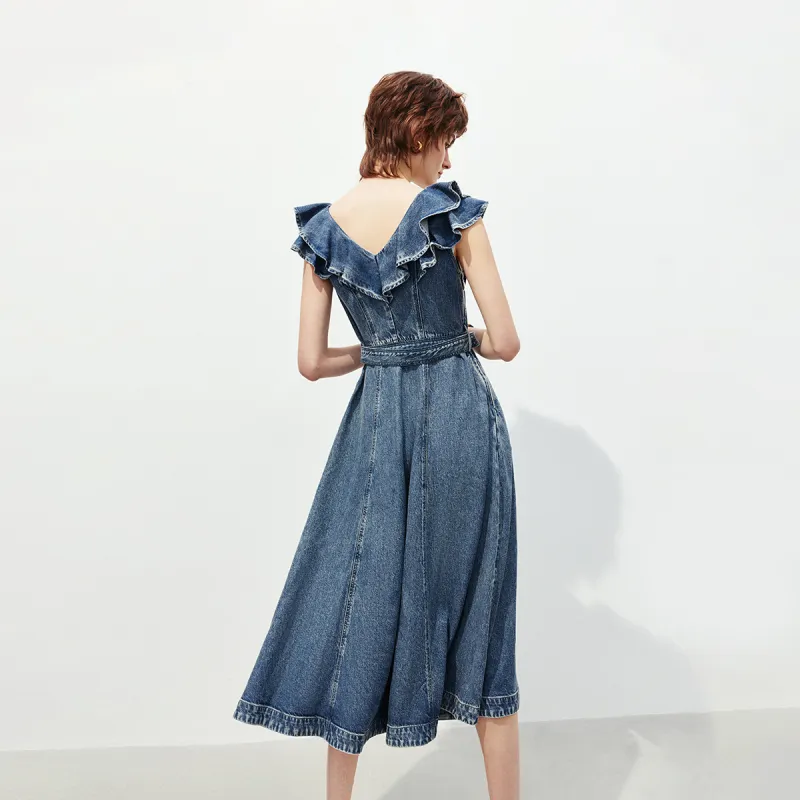 ONLY Short Sleeved Dresses Women's Washed Denim Blue-3