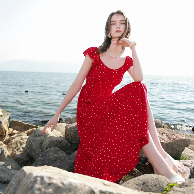 3COLOUR Short Sleeved Dress Women's Rose Red Floral-4