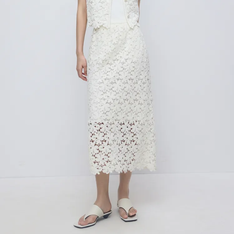 SHUIYUNJIAN Casual Long Skirt Women's Ivory White-2