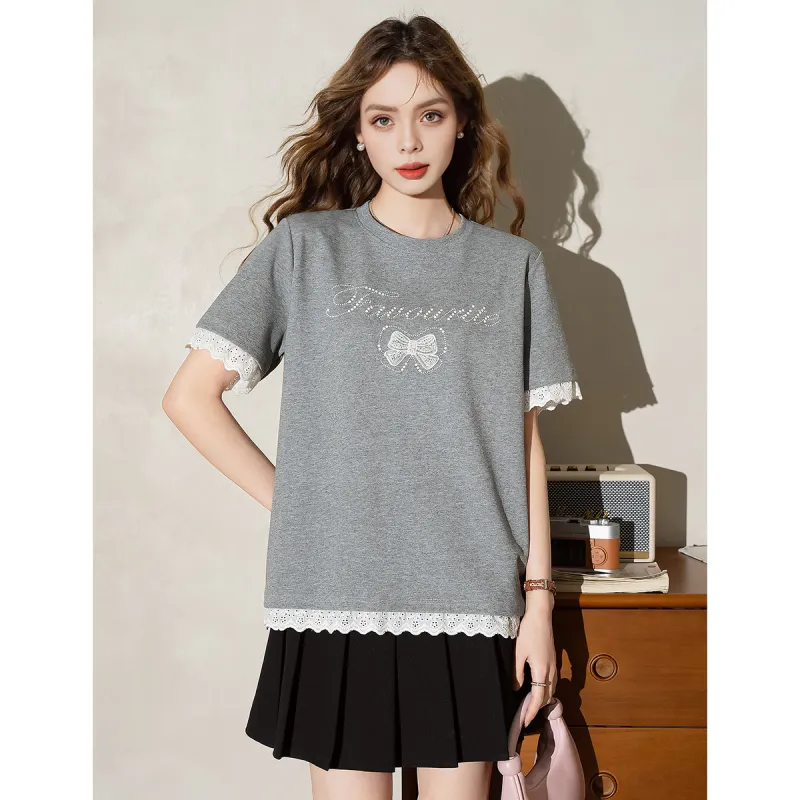FAWENXIANGZI Summer Regular T Shirt Women's Gray-5