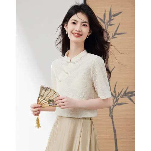 XINFEIYU T Shirts Women's Beige