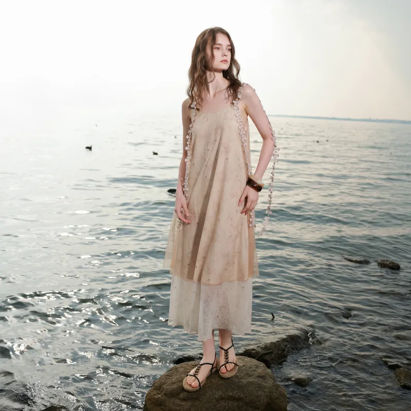 3COLOUR Slip Dresses Women's Coffee Beige-6