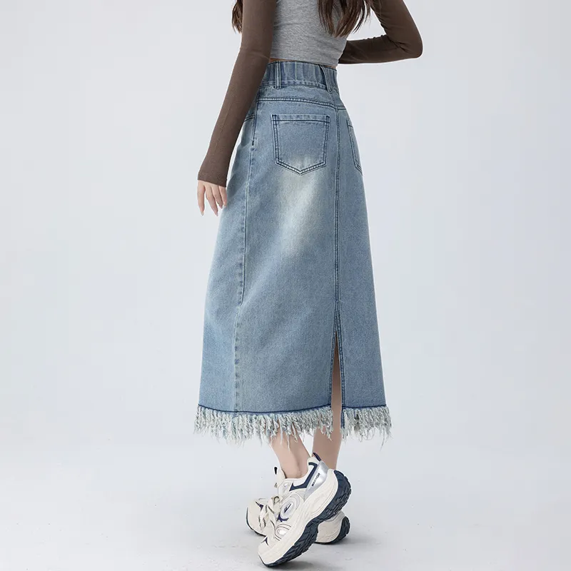 XIANSINIAO Denim Long Skirt Women's-2