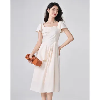 Love Elaine Short Sleeved Dress Cinched Waist Women's Miyu Apricot