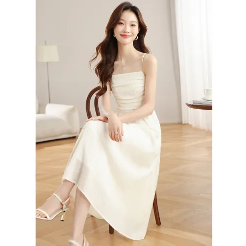 XIANSINIAO Slip Dresses Women's Beige Apricot