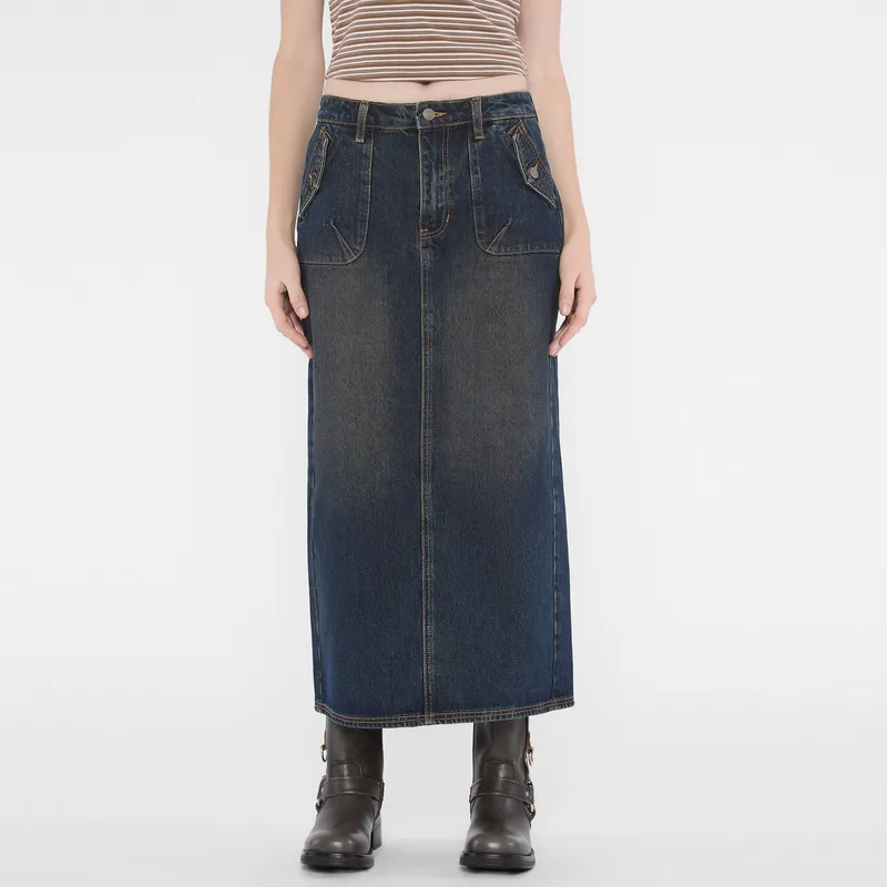 GUESS Denim Long Skirt Women's Washed Blue-2