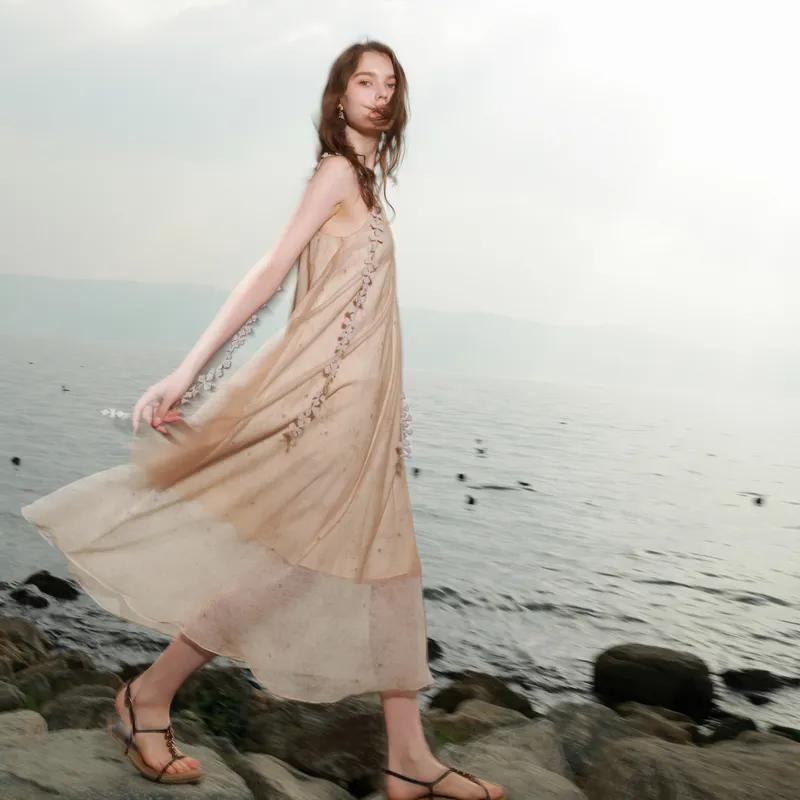 3COLOUR Slip Dresses Women's Coffee Beige-4