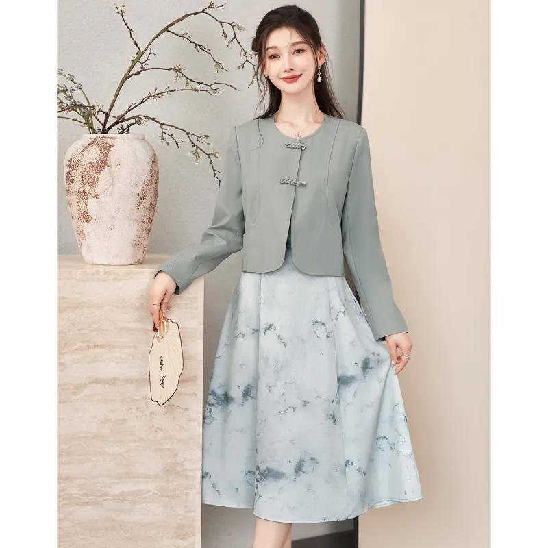 Like The Age Of Water Long Sleeved Dress Women's Blue Gray-4