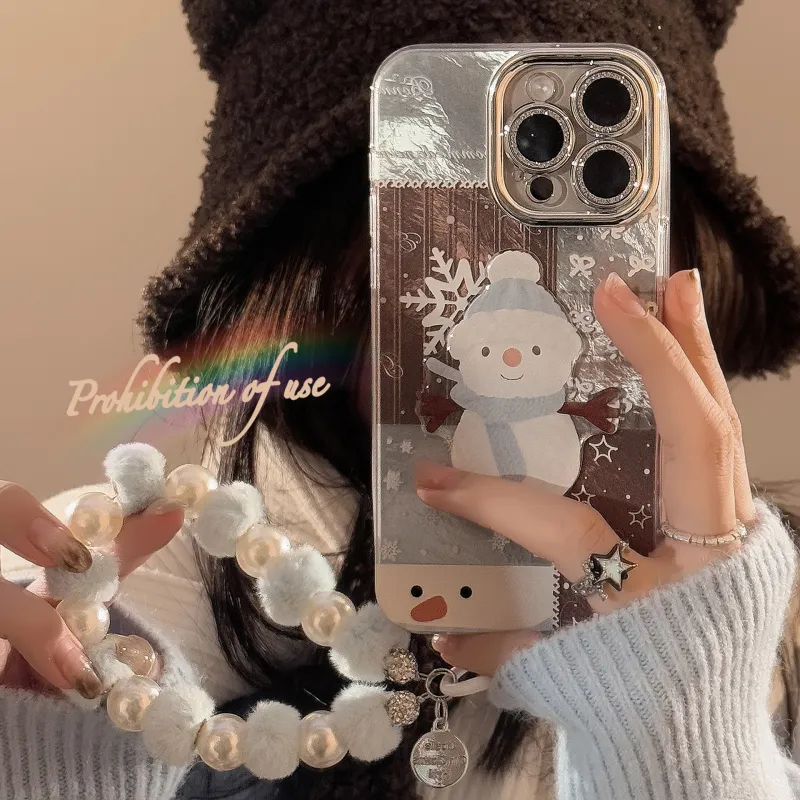 QIZHENG TPU Material Snowman Plaid Patchwork Phone Case Compatible With Apple 16 Pro Max/15/14/13/12/11-4